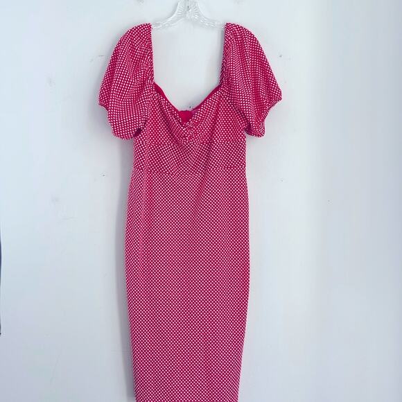 Betsey Johnson polka dot print blouson short sleeve stretch pin up dress sz 14 - Picture 1 of 9